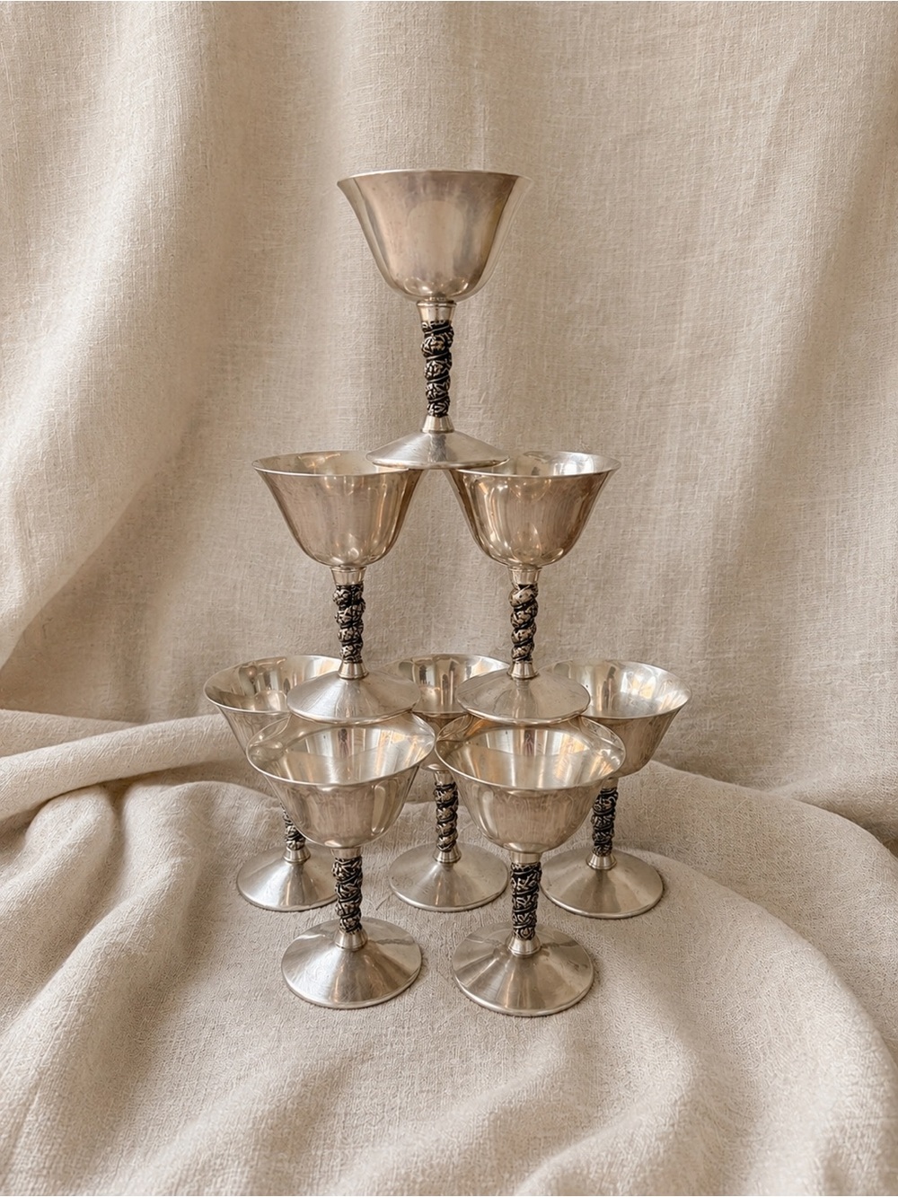 Set of 8 Vintage Valero Spain Silverplate Goblets – Ornate Stems